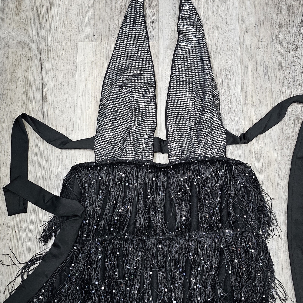 Black and Silver Beaded Fringe Top